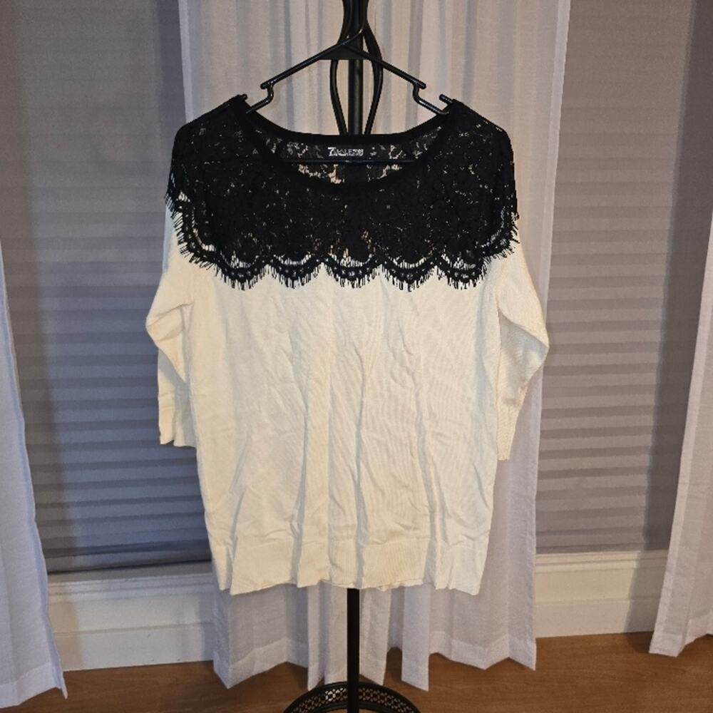Zanzea Women's Black and White Lace Top